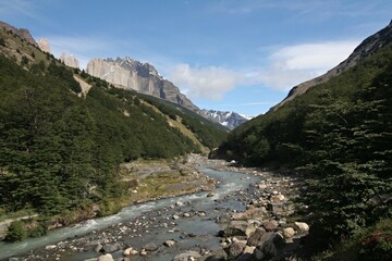 Rio Ascencio River in the Torres del Paine National Park. Patagonia. Chile. South America.