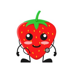 vector illustration of cute strawberry fruit medical or character with stethoscope. cute strawberry fruit Concept White Isolated. Flat Cartoon Style Suitable for Landing Page, Banner, Flyer, Sticker.