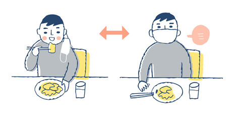 感染症予防対策　マスク会食をする男性