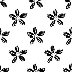 Fototapeta na wymiar Simple floral vector seamless pattern. Black silhouette of flowers on a white background. For prints of fabric, packaging, textile products.