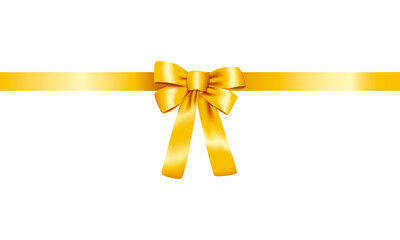 Realistic decorative gold yellow bow with  ribbon. Vector illustration for banners,