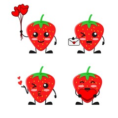 vector illustration of cute strawberry fruit valentine love theme bundle set. cute strawberry fruit Concept White Isolated. Flat Cartoon Style Suitable for Landing Page, Banner, flyer, Sticker.