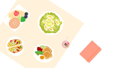 A healthy breakfast consists of several dishes. vector graphics