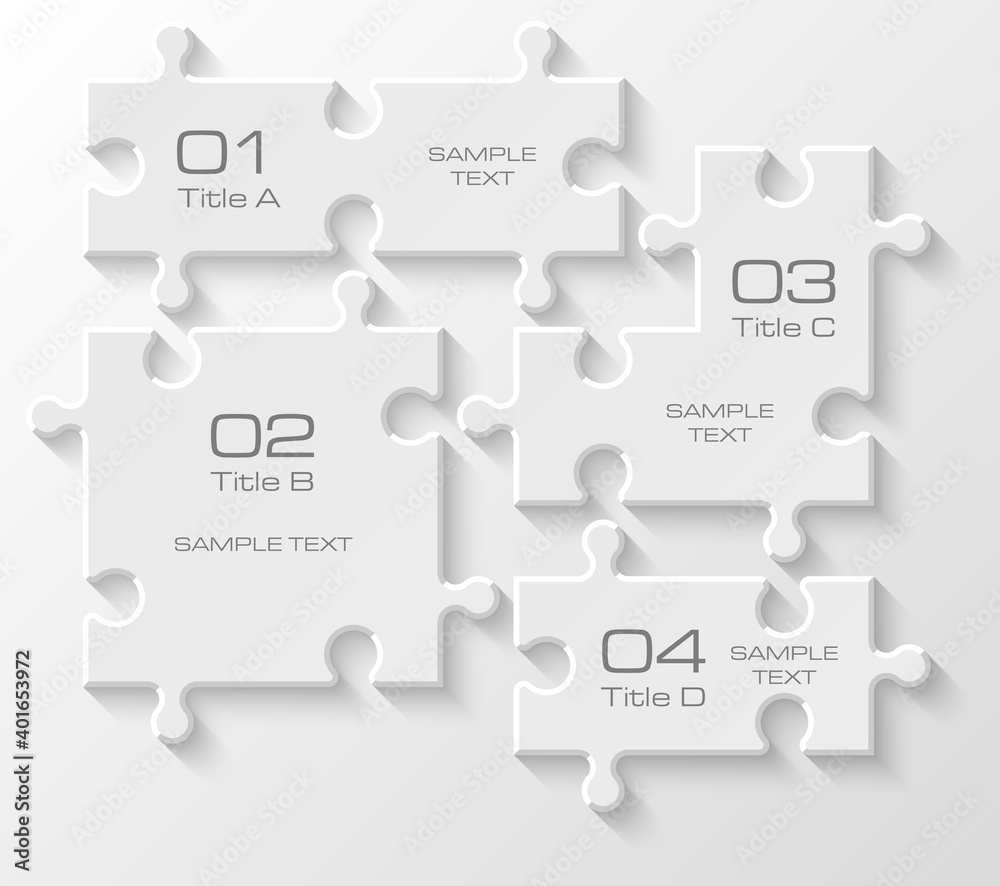 Poster Four sided 3d puzzle presentation infographic template with explanatory text field for business statistics