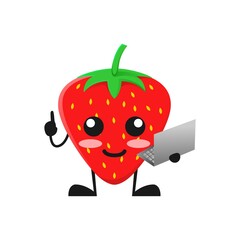 vector illustration of cute strawberry fruit business or character holding laptop. cute strawberry fruit Concept White Isolated. Flat Cartoon Style Suitable for Landing Page, Banner, Flyer, Sticker.