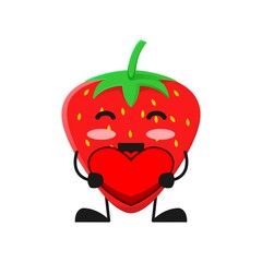 vector illustration of cute strawberry fruit valentine or character holding love sign. cute strawberry fruit Concept White Isolated. Flat Cartoon Style Suitable for Landing Page, Banner, Sticker.