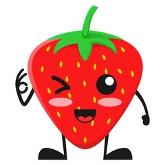 vector illustration of cute strawberry fruit expression or character say ok. cute strawberry fruit Concept White Isolated. Flat Cartoon Style Suitable for Landing Page, Banner, Flyer, Sticker.