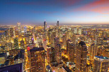 Fototapeta premium Chicago, Illinois, USA aerial cityscape towards Lake Michigan