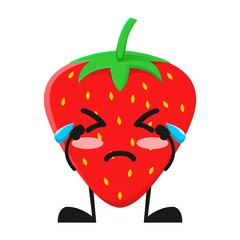 vector illustration of cute strawberry fruit expression or character cry. cute strawberry fruit Concept White Isolated. Flat Cartoon Style Suitable for Landing Page, Banner, Flyer, Sticker.