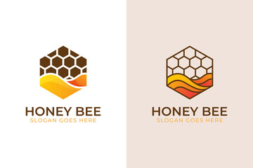 modern hexagonal with sweet honey bee logo, honey labels, drinks products, food sweet symbol two versions