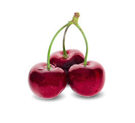 Cherries with leaf isolated on white background