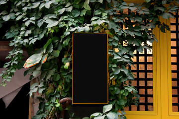 Signboard mockup, advertising template, empty frame copy space, logo and text. Modern signage flat style.