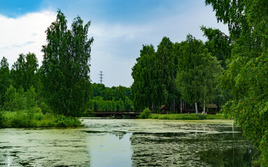 Obraz premium Landscape with a river in the city of Kostroma, Russia.