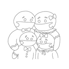 The outline of the ginger biscuits family (dad in a tie-barrel, mom with bow, son in a barrel tie and daughter with a bow and dress)