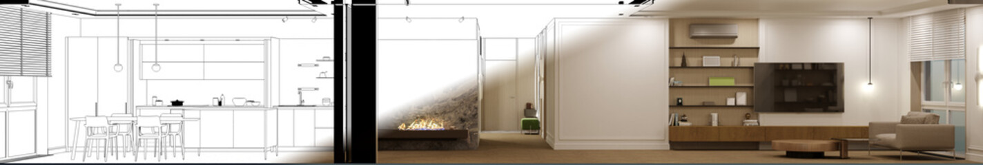 Fototapeta na wymiar residential interior visualization, 3D illustration