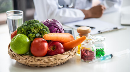 Healthy diet concept with natural fresh fruits , vegetables and vitamins for healthy lifestyles