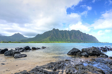 View of mountains of East side of Oahu from Chinamans hat