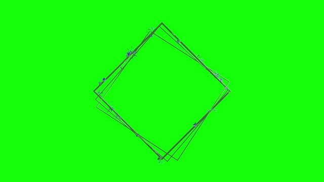 Silver metal polygonal frame romantic floral logo with black cute wedding transparent iridescent flowers hexagonal 3D render metal cage animation green screen chroma