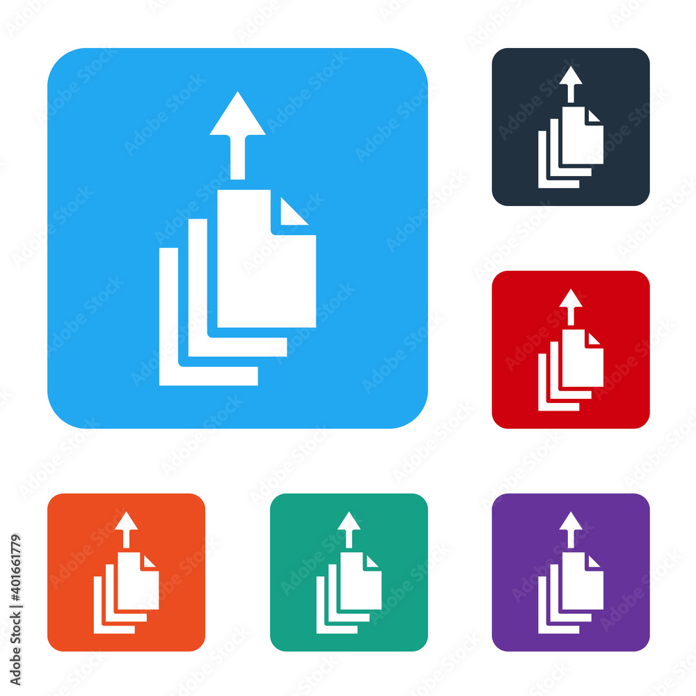 Poster white data export icon isolated on white background. set icons in color square buttons. vector.