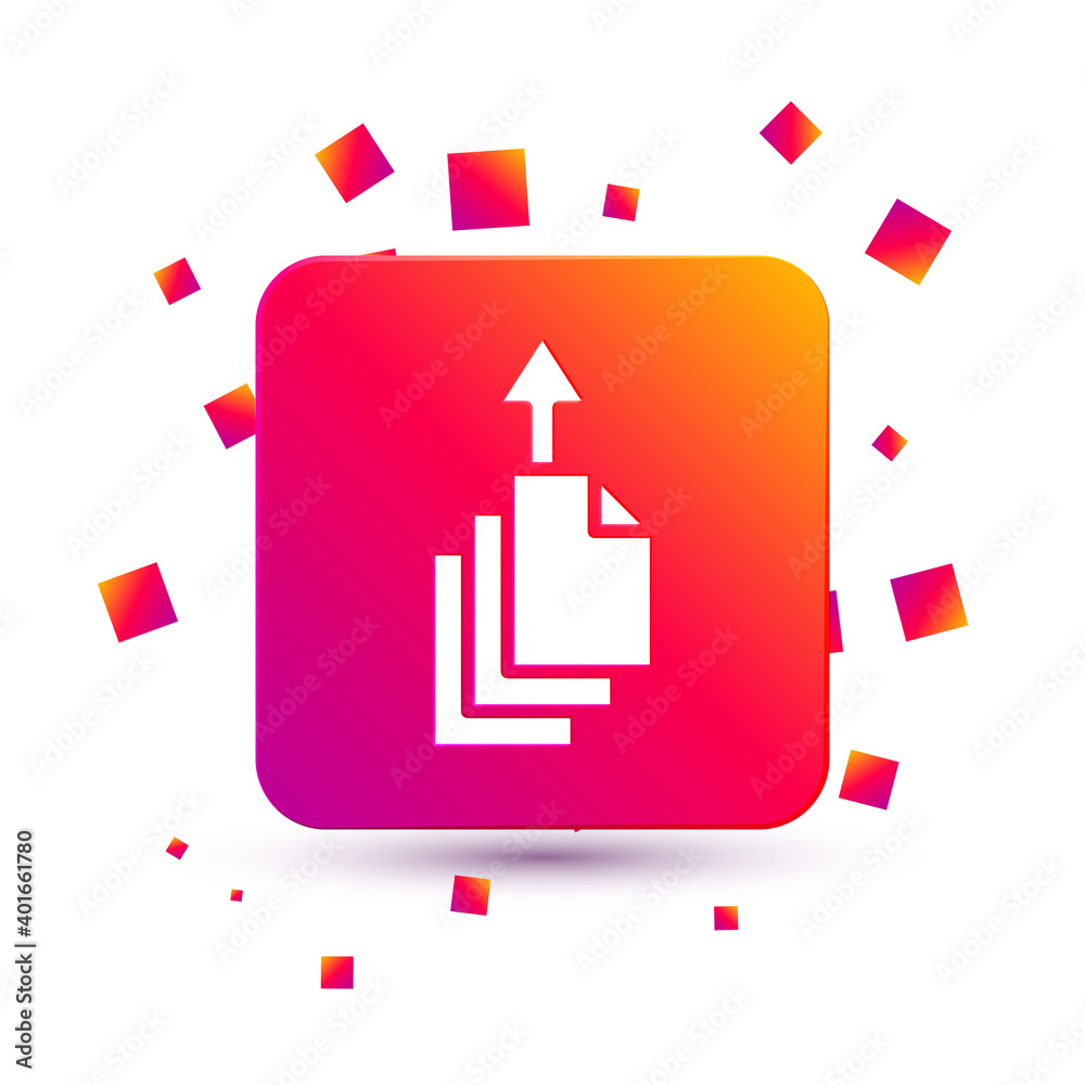 Poster white data export icon isolated on white background. square color button. vector.