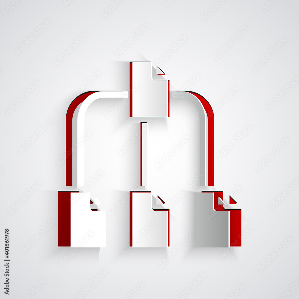 Aufkleber paper cut folder tree icon isolated on grey background. computer network file folder organization st