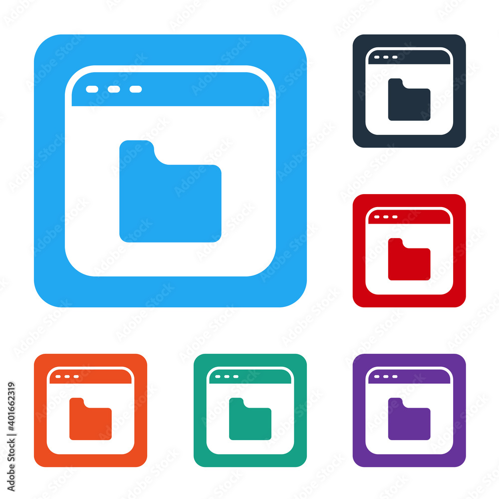 Poster white browser files icon isolated on white background. set icons in color square buttons. vector.