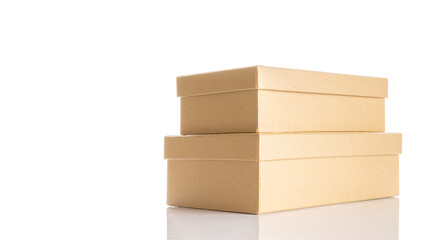 Cardboard box. Brown carton package isolated on white background for shipping delivery. Craft paper object with clipping path.