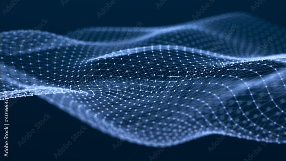 Poster futuristic wave with points and lines. big data. dynamic wave background. 3d rendering