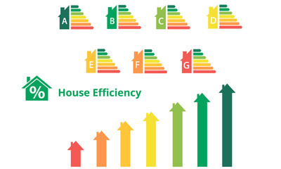 Energy efficiency scale on white background. Vector Energy-efficient house, the concept of energy efficiency of housing.
