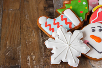 Gingerbreads with different decorations from confectionery mastic