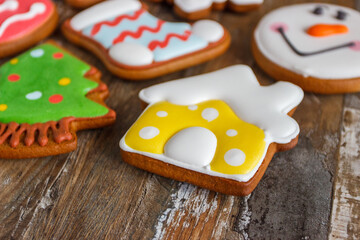 Gingerbreads with different decorations from confectionery mastic