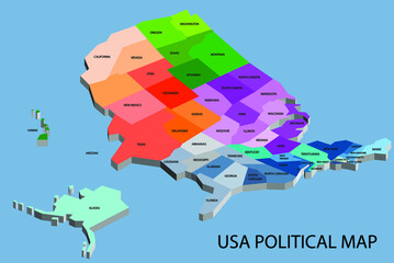 United States of America political isometric map divide by state colorful outline simplicity style. Vector illustration.