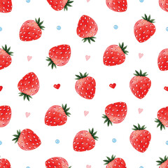 Strawberry love watercolor seamless pattern