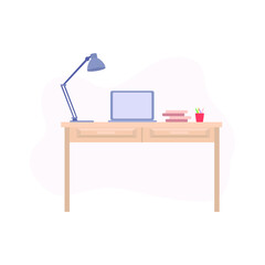 Home office workplace.  Flat design of modern workspace with furniture and accessories. Coworking space, office interier.