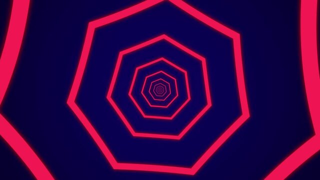 Simple light tunnel with pink heptagonal elements on a dark background. Simple looped motion graphic animation