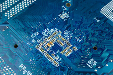 Electronic circuit board close up.