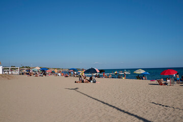 Campomarino, Italy - September 06, 2020 : Tourists at the beach