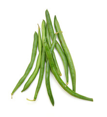 Green beans with leaves on white background