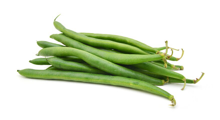 Green beans with leaves on white background