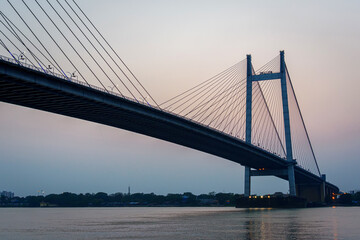 Fototapeta na wymiar View of Vidyasagar Setu popularly known as Second Hooghly Bridge, a cable stayed bridge over the river Hooghly in West Bengal, India.