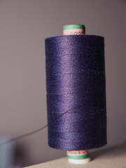 Vertical selective focus of a blue thread spool