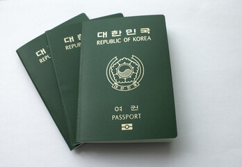 close up Republic of Korea passport isolated white background
