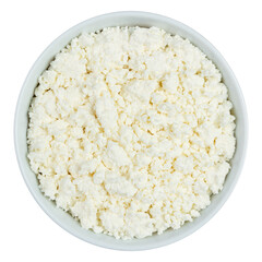 Skim cheese in a white cup isolated on white background