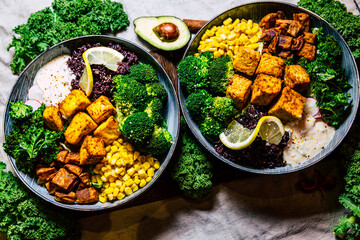 Healthy food clean eating selection: fruit, vegetable, seeds, superfood, cereal, leaf vegetable 