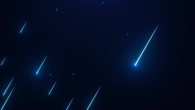 Meteor shower, abstract space background. Falling stars, speed of light, comets, beautiful galaxy, neon glowing rays. Cosmic seamless loop
