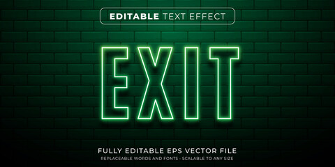 Editable text effect in neon exit sign style - obrazy, fototapety, plakaty