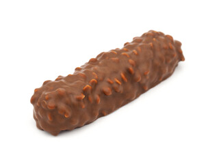 Crispy chocolate bar isolated on white background