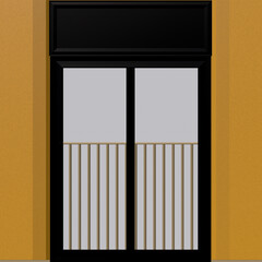 Prefabricated vertical window panels, modern residential Windows on a yellow wall background. 3D-rendering