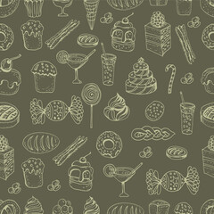 
Baking, sweets, dessert. Vector hand-drawn graphic color illustration. Print, textiles, paper.