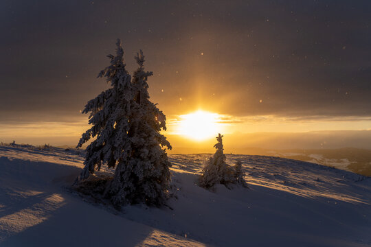 Belchen im Schwarzwald im Winter Sonnenaufgang